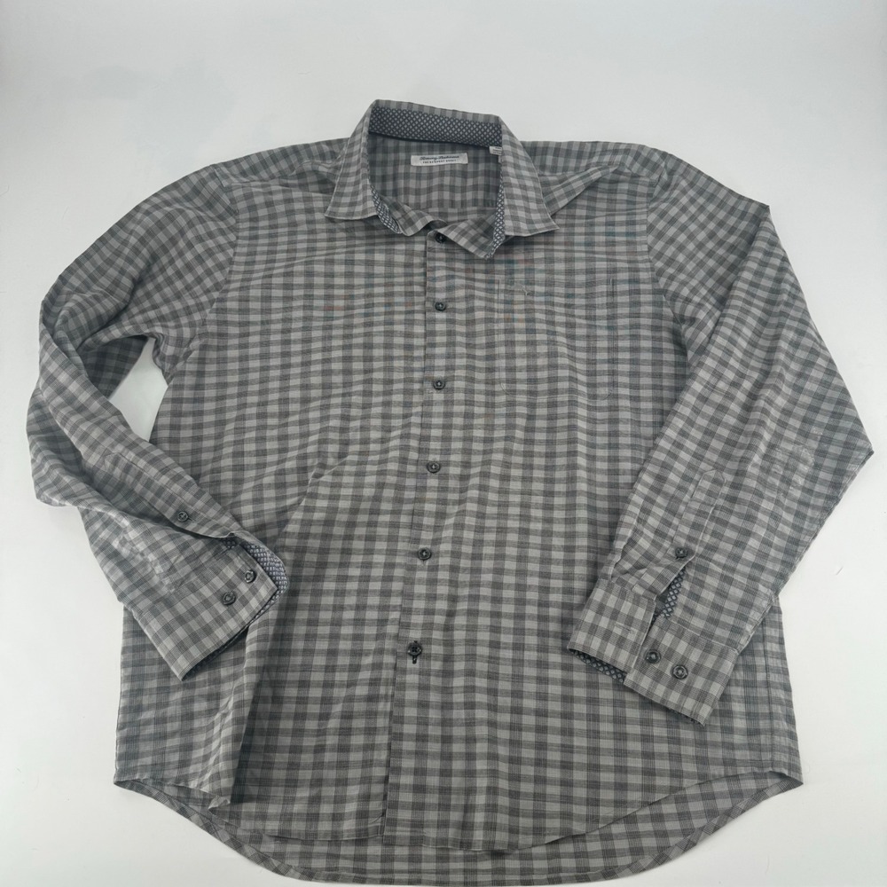 Tommy Bahama Newport Coast Mens Large Grey Plaid Long Sleeve Button Down Shirt